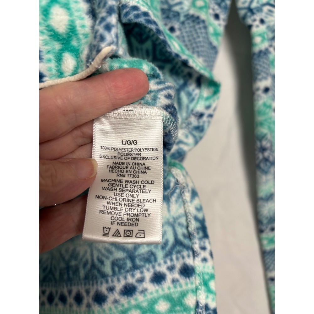 Ellen Tracy Women Teal Blue Fair Isle Fleece Pajama Set Long Sleeve Pants Large - Picture 5 of 8
